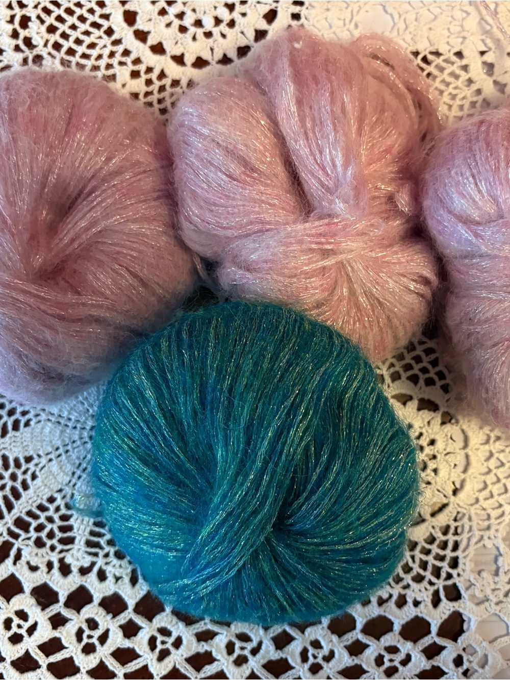 Mohair blend yarn lot - baby pink and teal